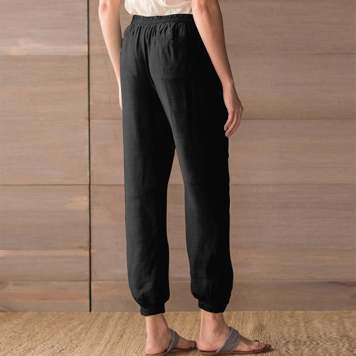 Elastic Waist Drawstring Pants with Pockets