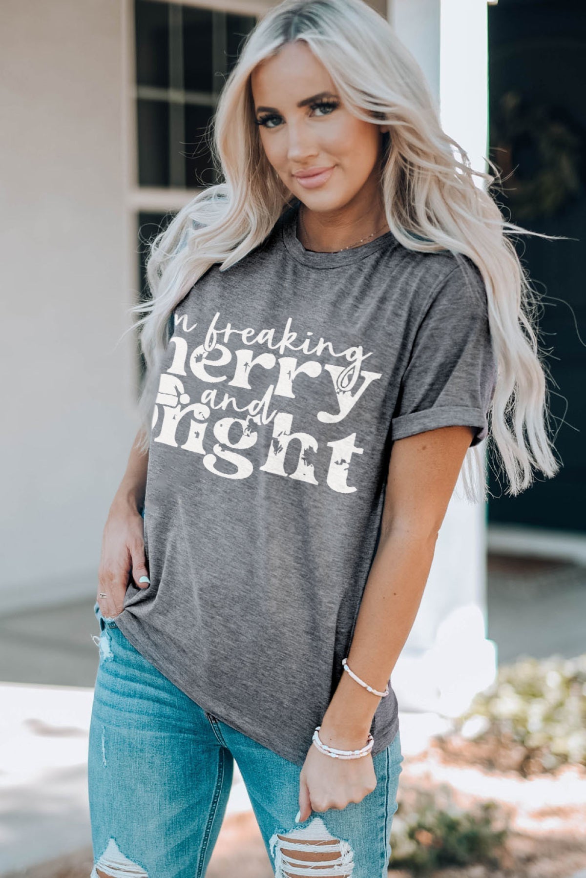 Gray I\'M Freaking Merry And Bright Graphic T Shirt