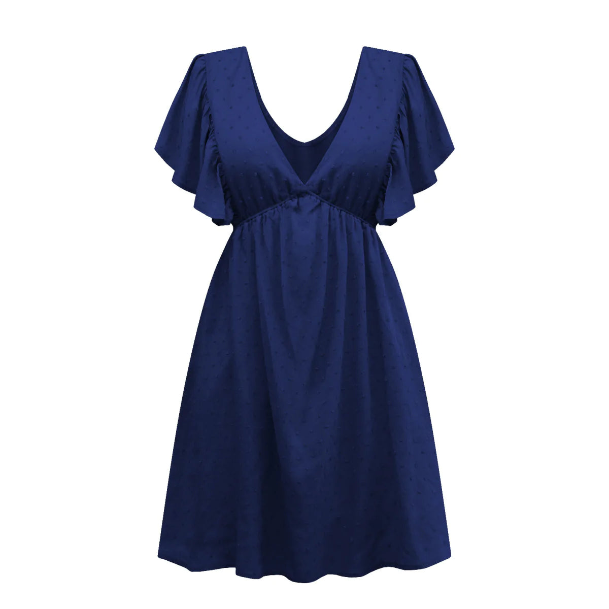 Deep V Ruffle Sleeve Solid Color A-line Mini Dress