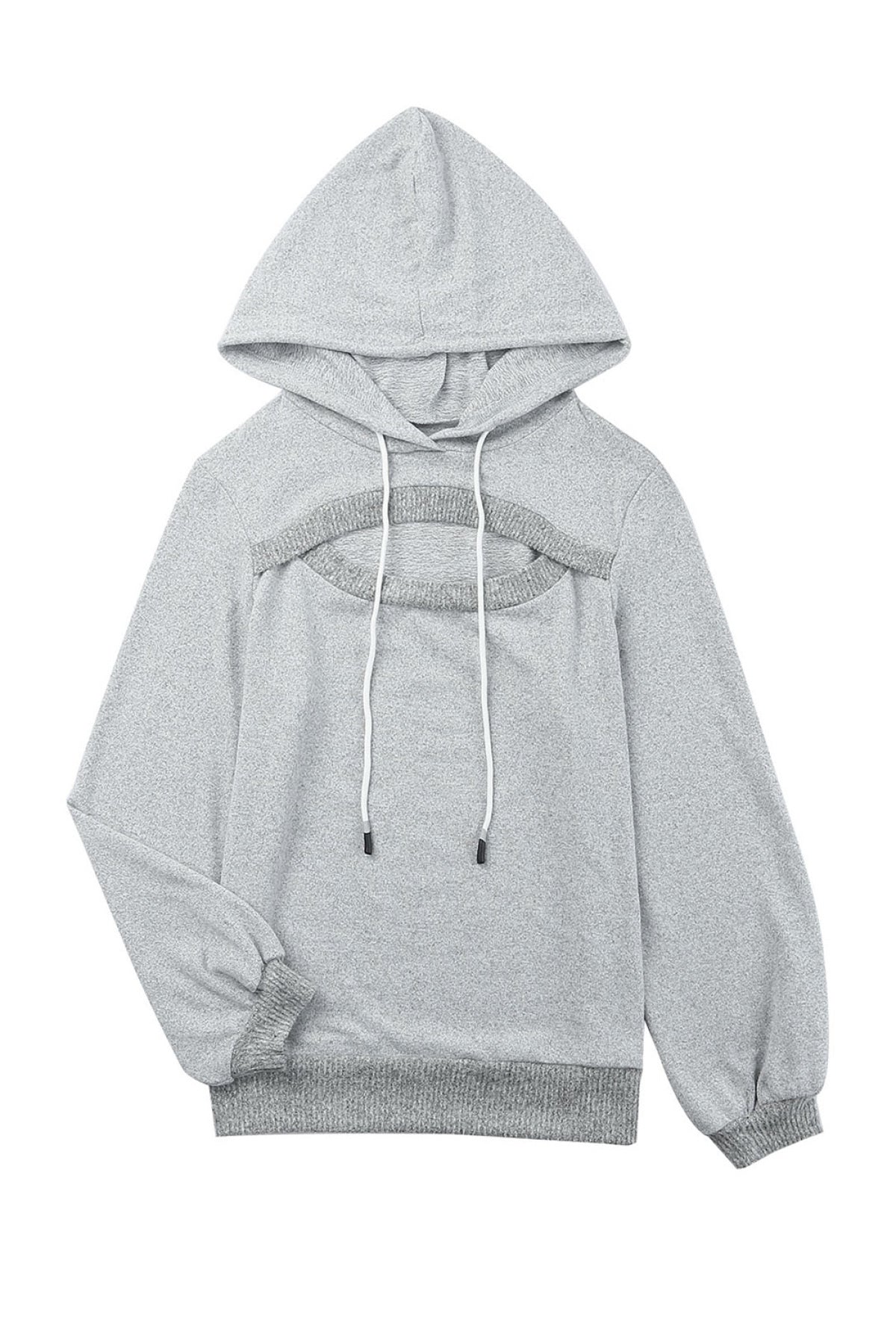 Gray Ribbed Trim Cut-Out Bust Drawstring Hoodie