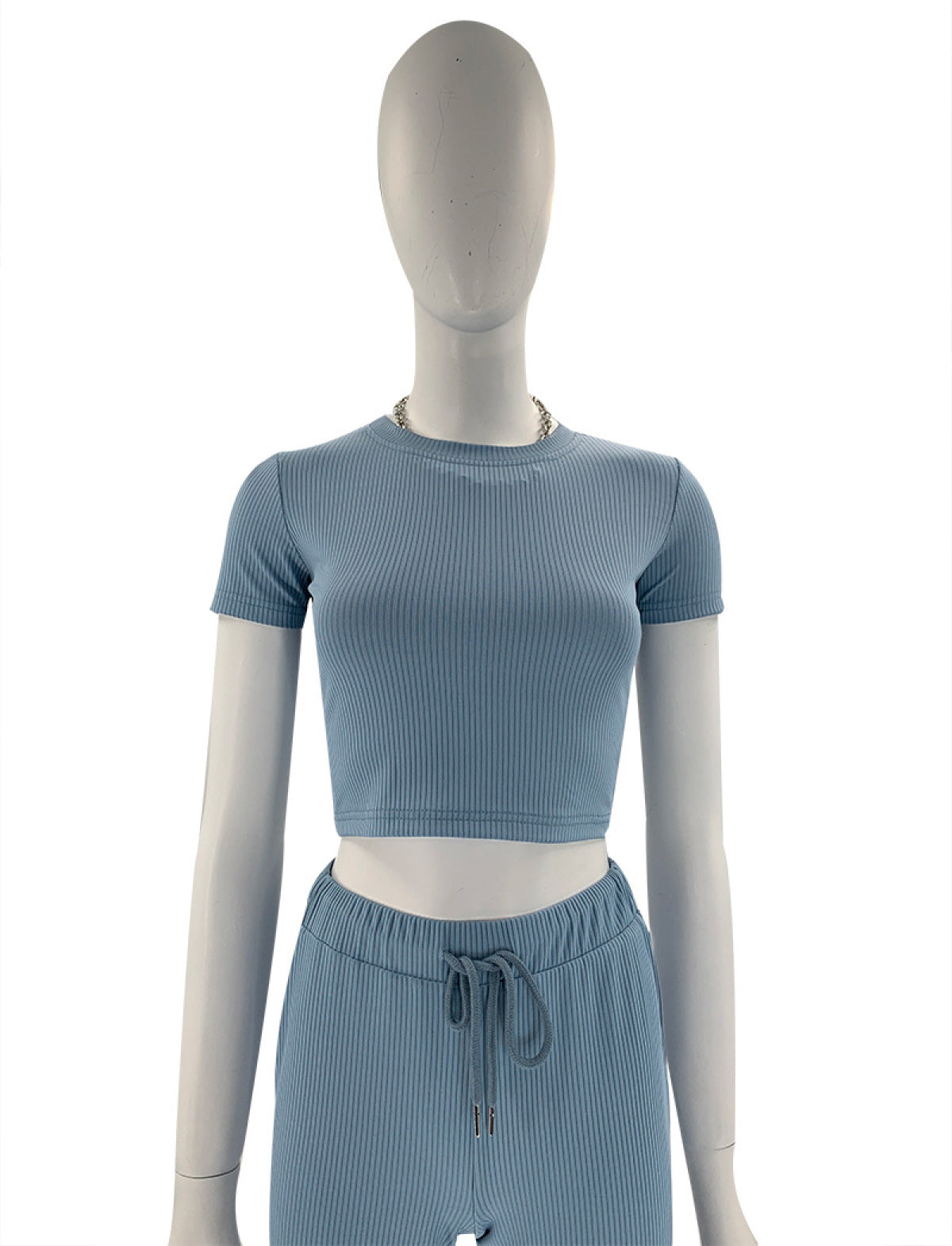Casual High Elastic Short-Sleeved Top & Wide-Leg Pants Two-Piece Set