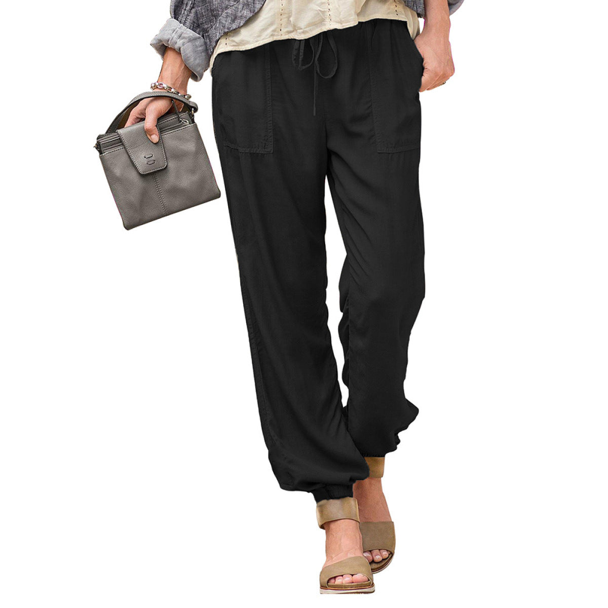 Elastic Waist Drawstring Pants with Pockets