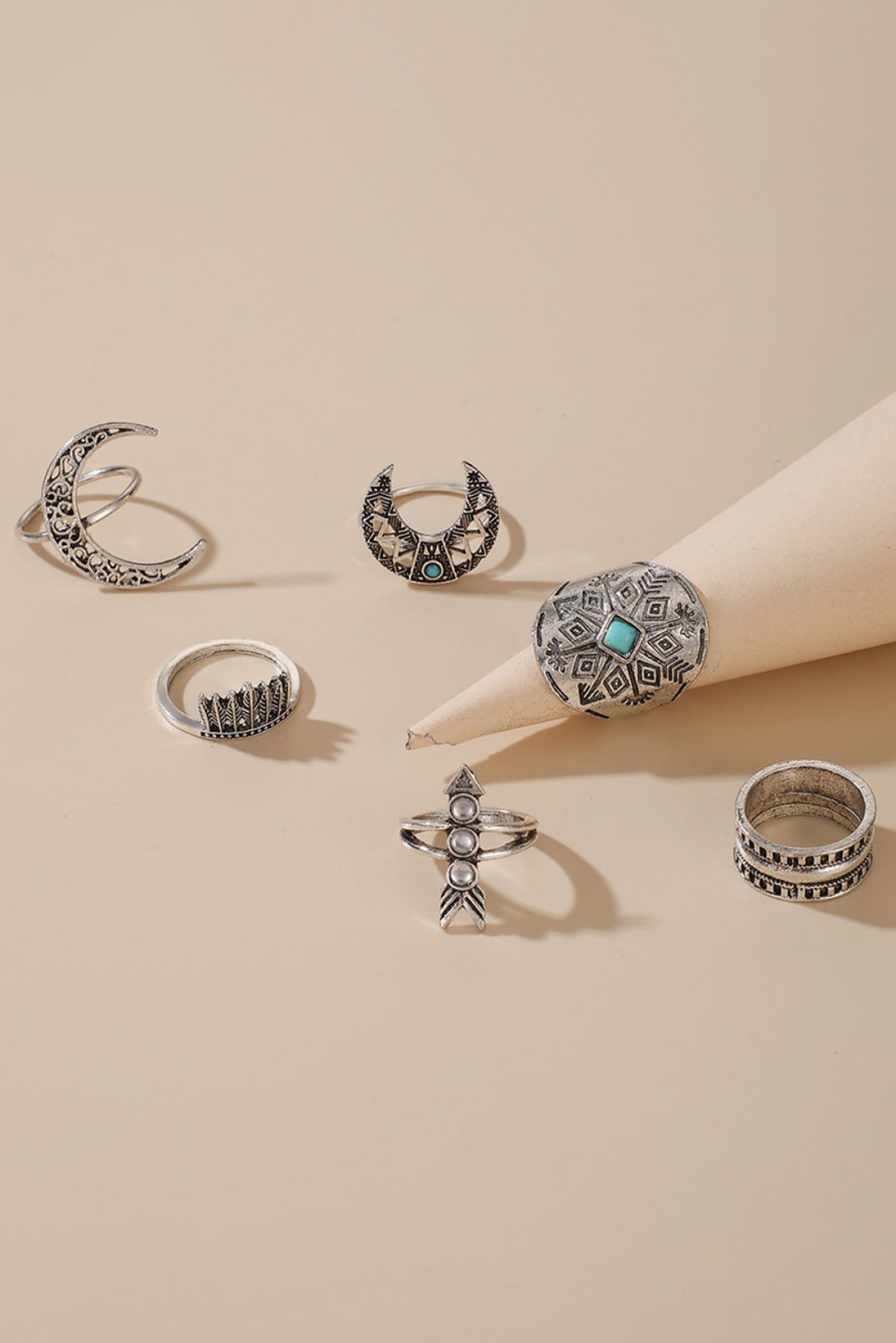 Silver Bohemian Natural Stone Rings Set
