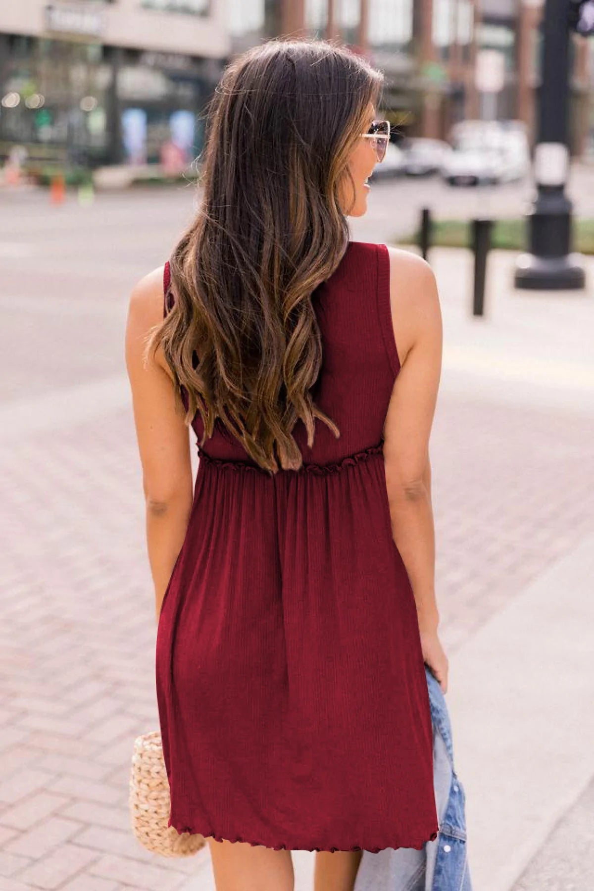 Sleeveless Solid Color A-line Pleated Mini Dress