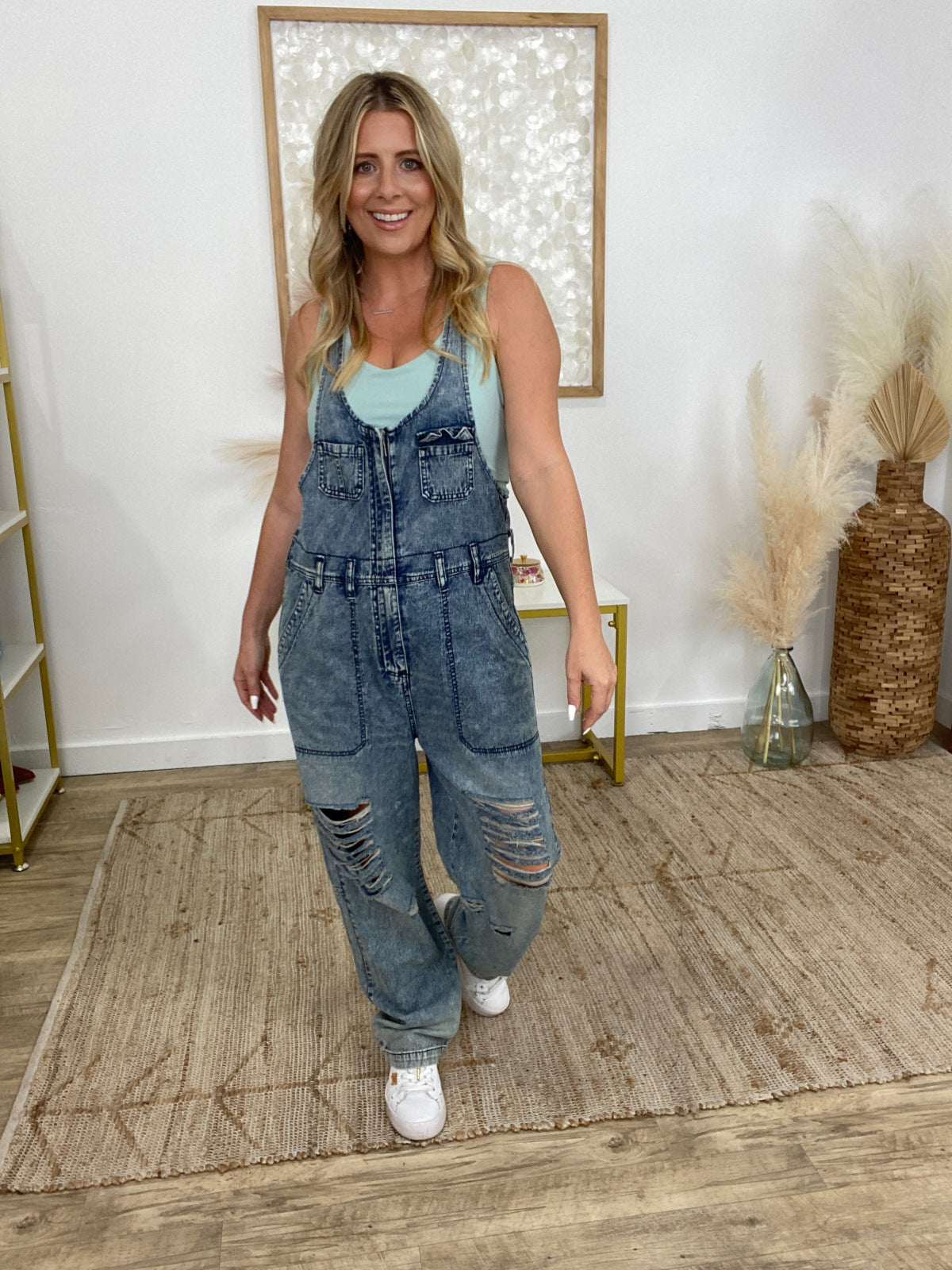 Easel Washed Distressed Denim Overalls/Jumpsuit