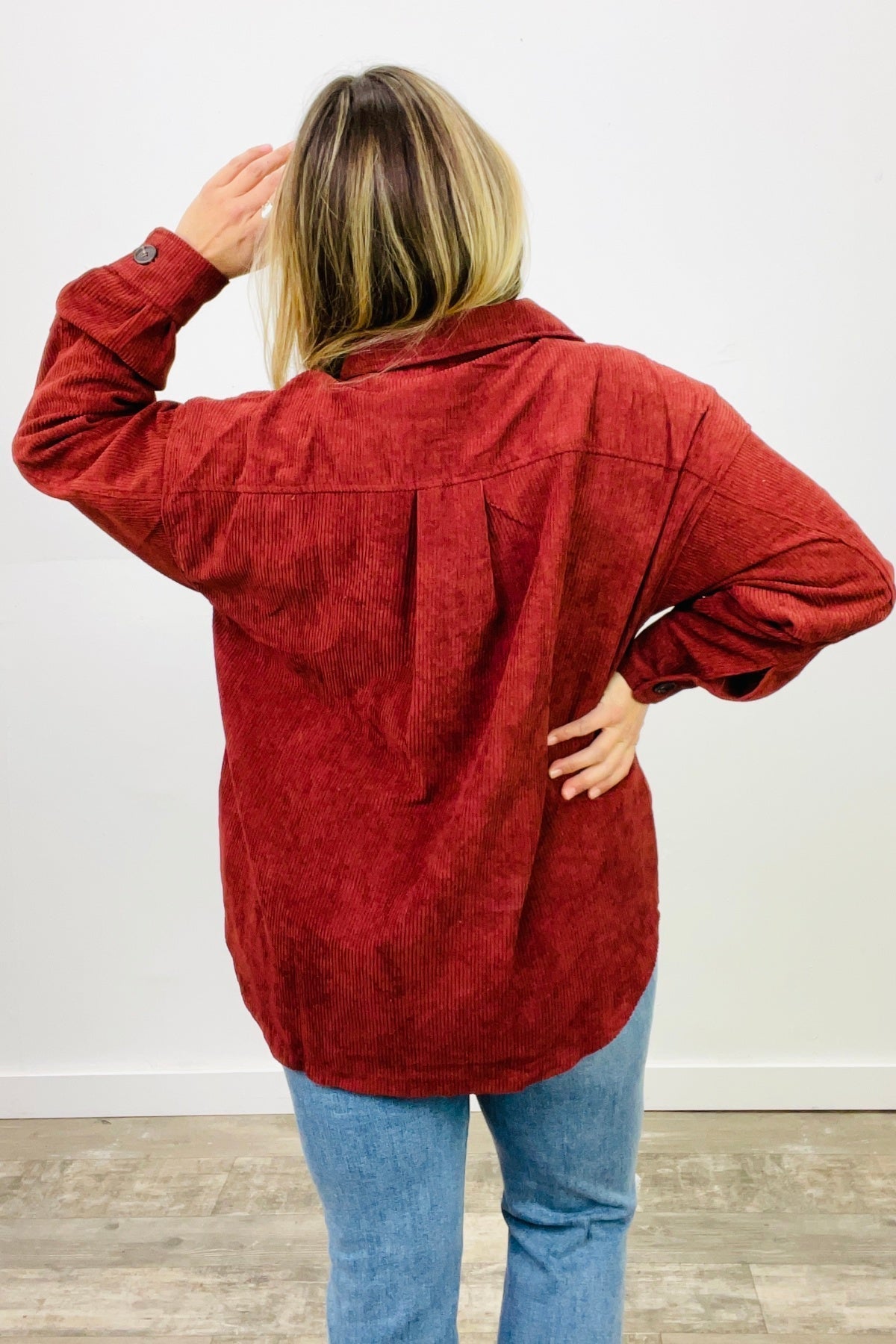 Zenana Oversized Corduroy Button Front Shacket with Pockets