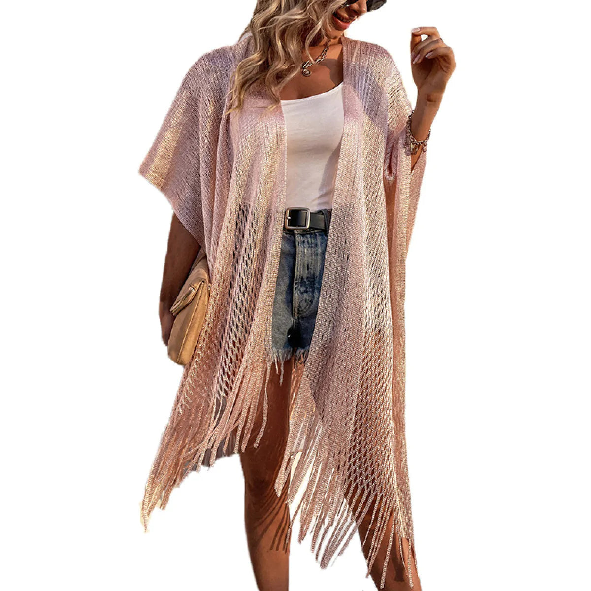 Fringe Cut Out Shawl Anti-Sunshock Kimono