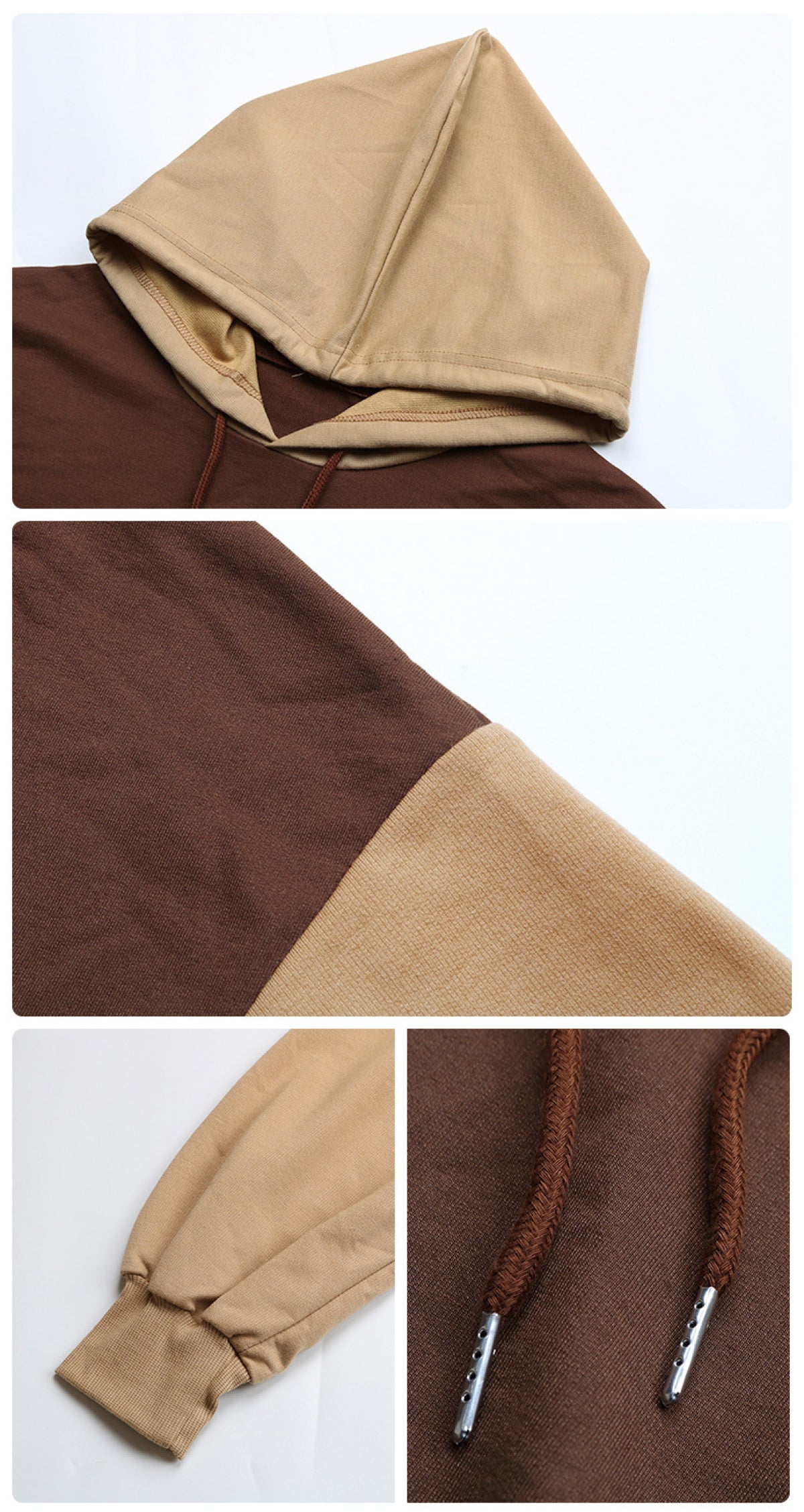 Two-Tone Colorblock Drawstring Elastic Hem Cropped Hoodie