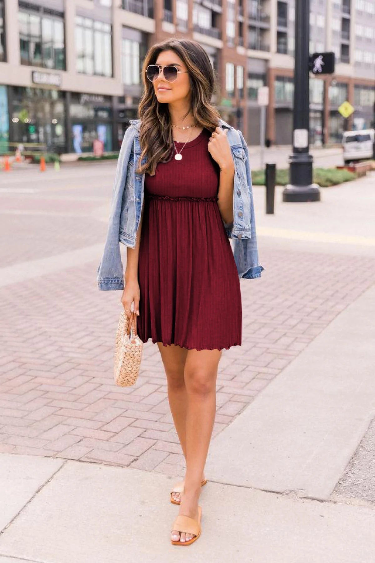 Sleeveless Solid Color A-line Pleated Mini Dress