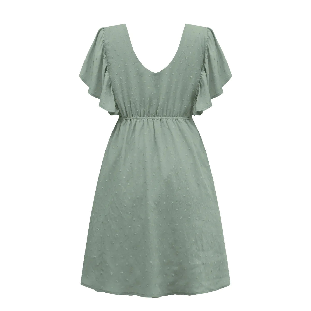 Deep V Ruffle Sleeve Solid Color A-line Mini Dress