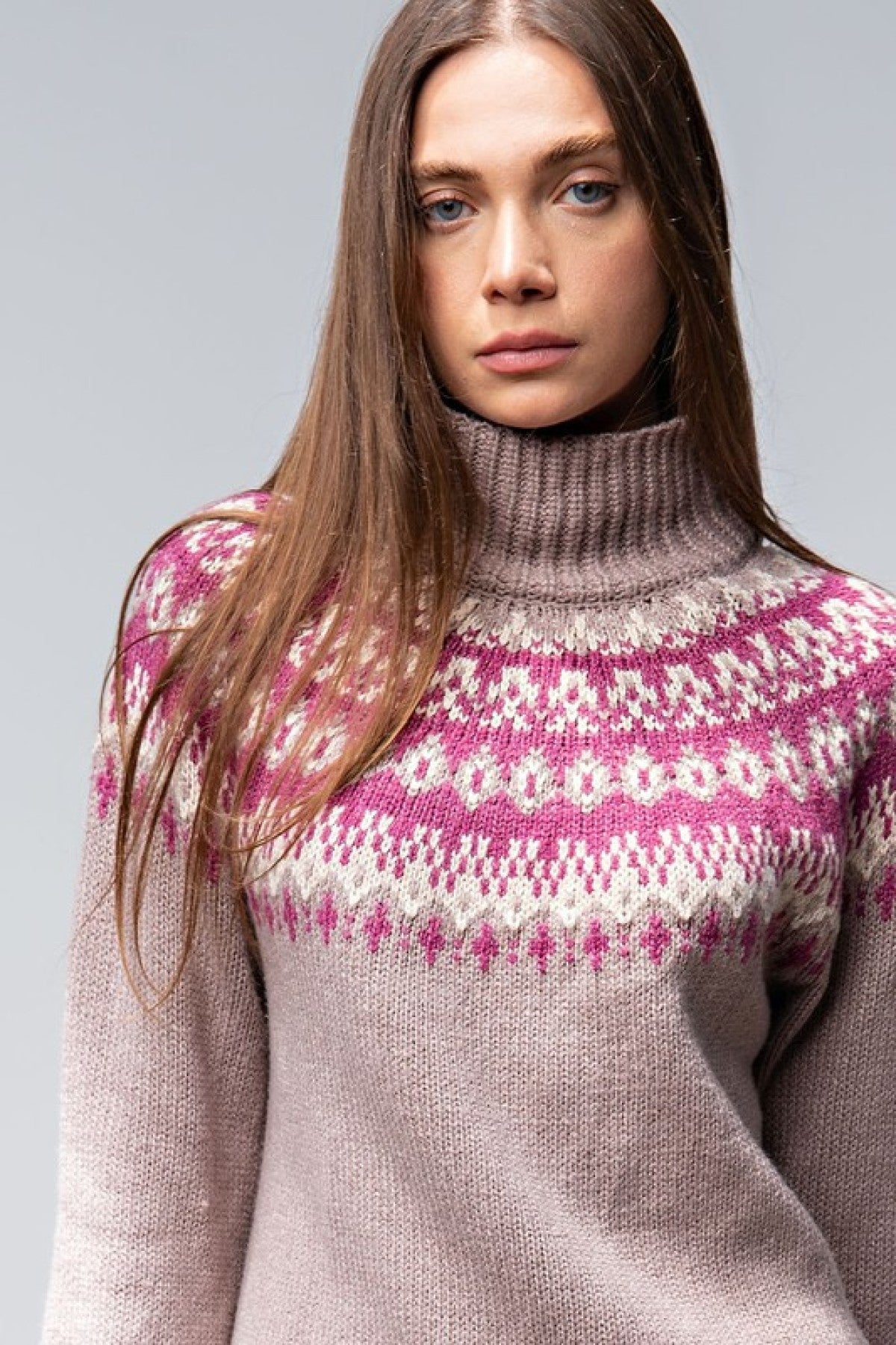 Easel "Nordic Mauve Mock Neck" Mock Neck Knit Side Slit Sweater