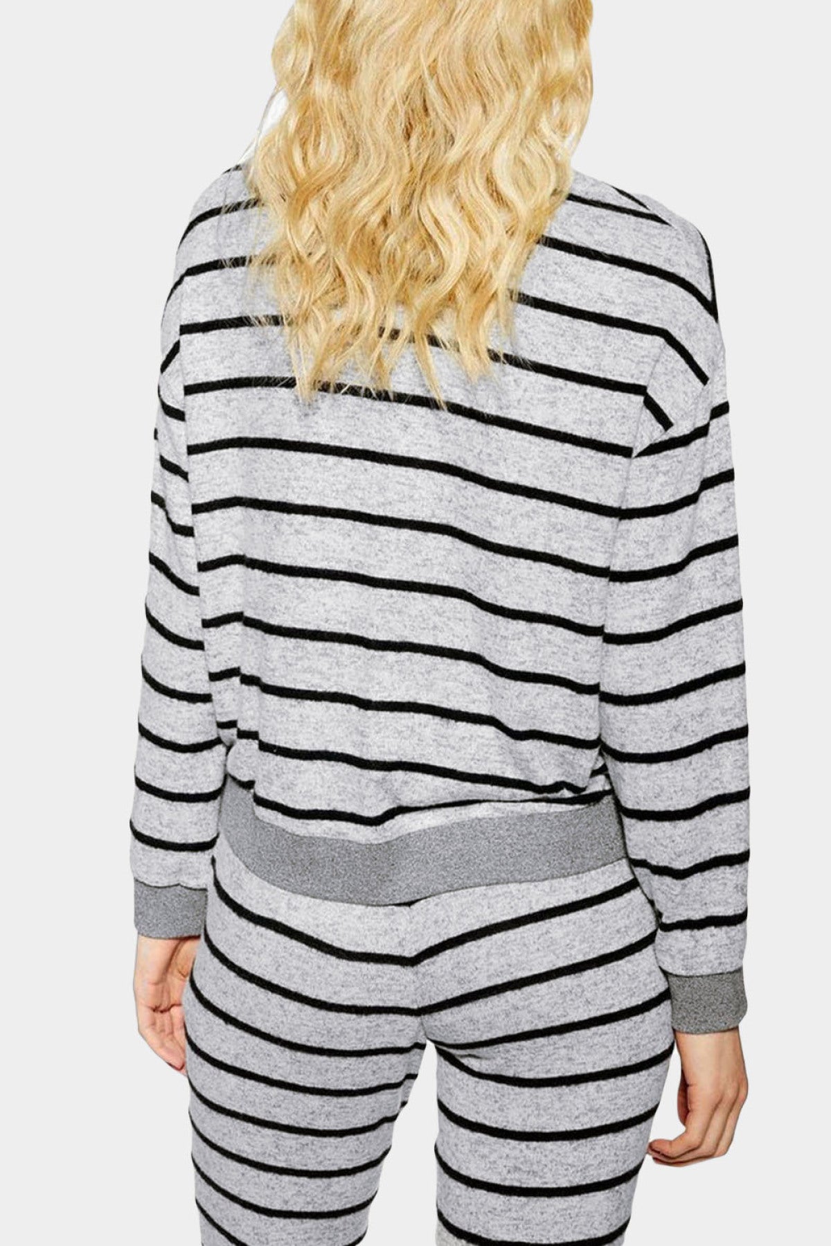Gray Striped Long Sleeve Top And Drawstring Joggers Loungewear