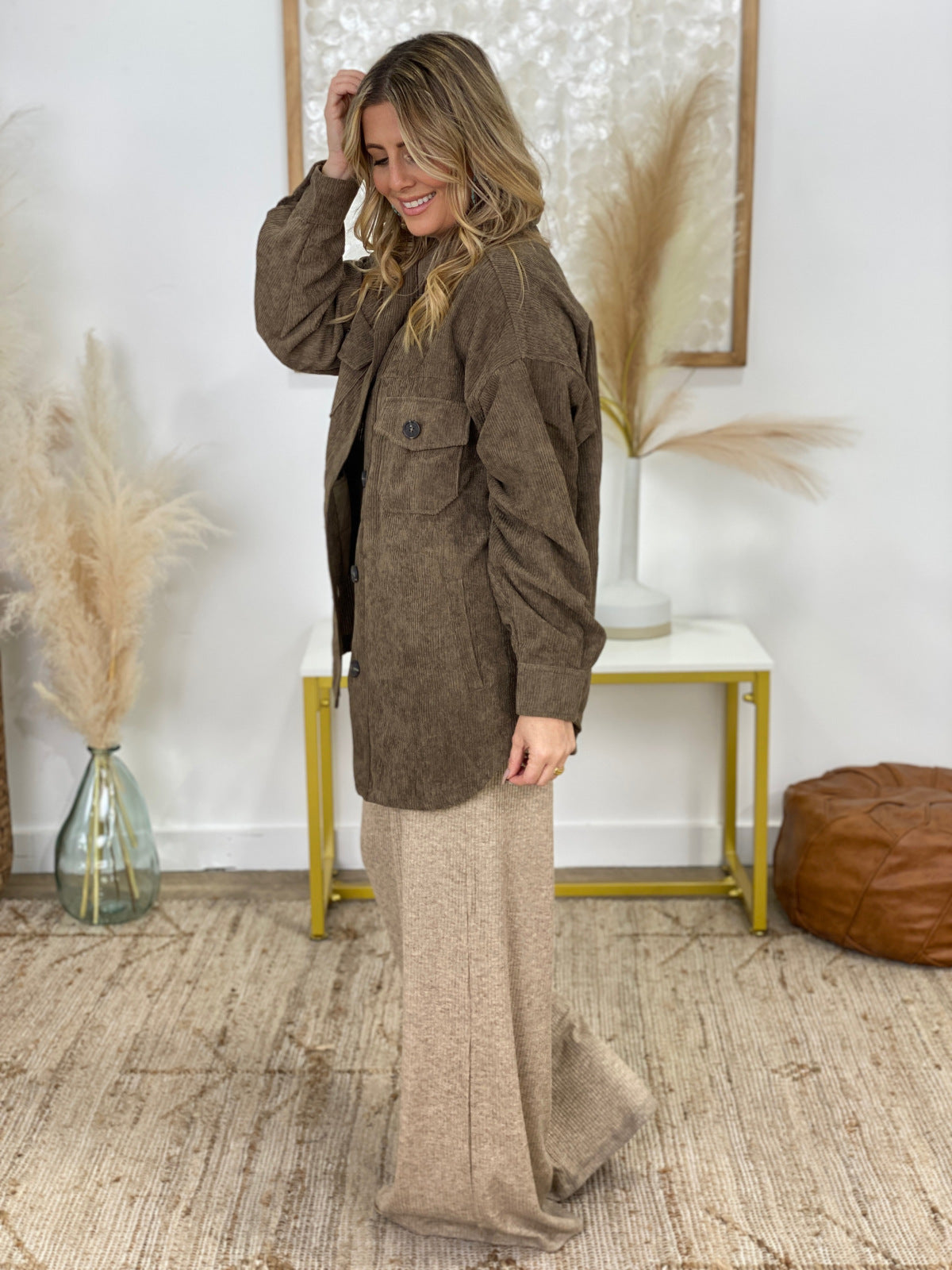 Zenana Oversized Corduroy Button Front Shacket with Pockets