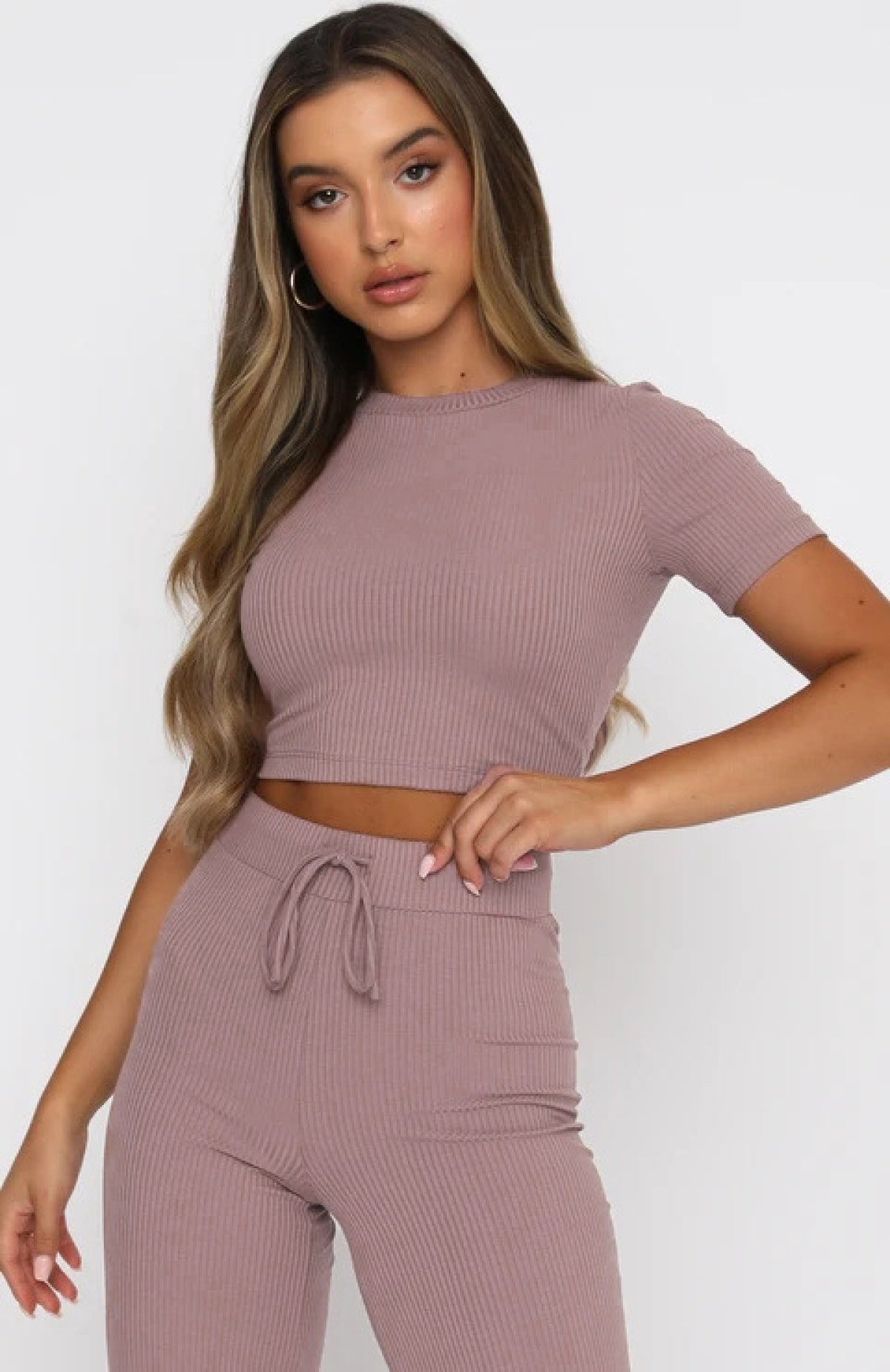 Casual High Elastic Short-Sleeved Top & Wide-Leg Pants Two-Piece Set