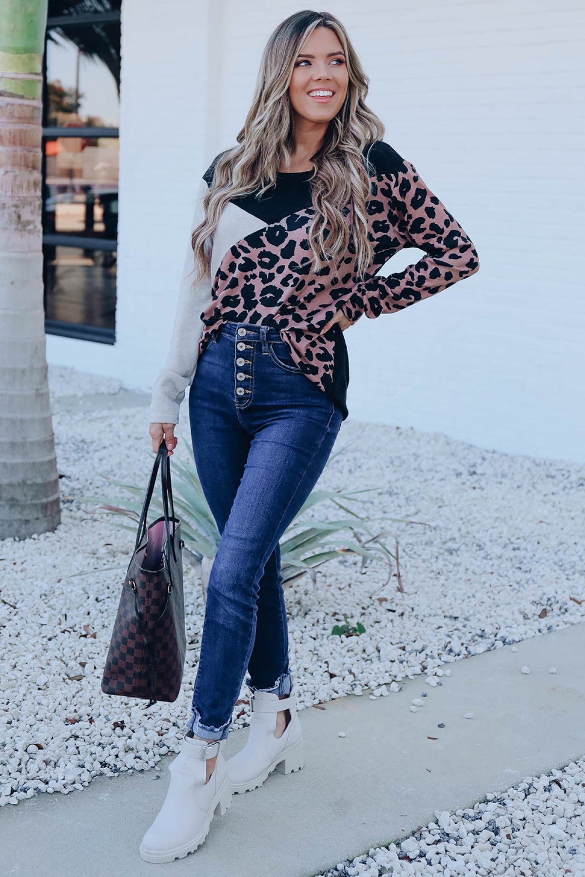 Black Leopard Colorblock Long Sleeve Top