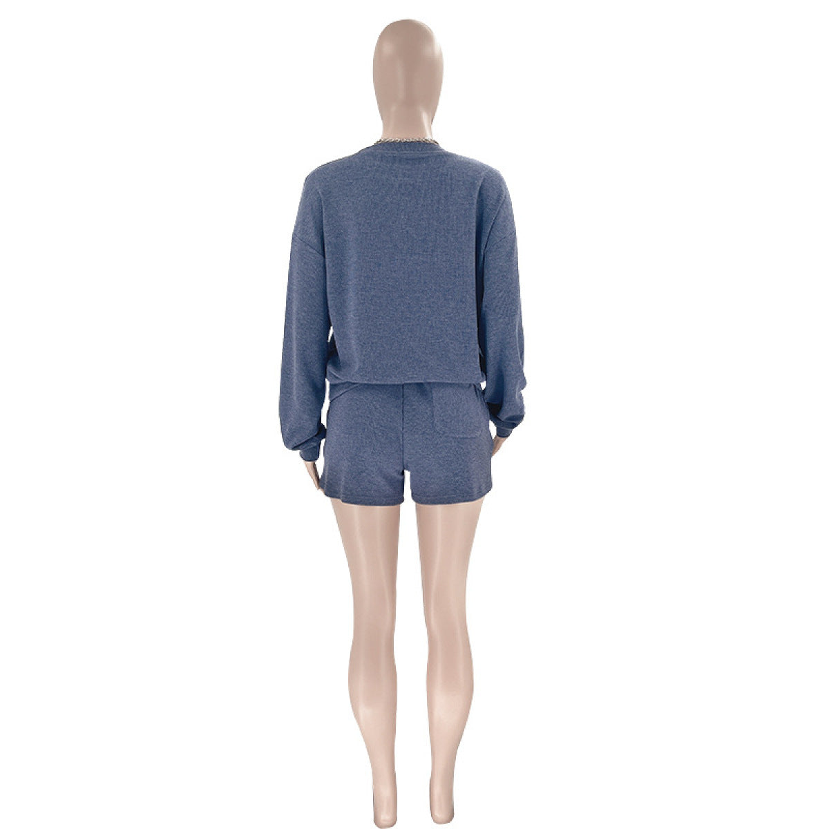Crew Neck Pullover Long-Sleeved Sweatshirts & Tie Shorts Lounge Sets