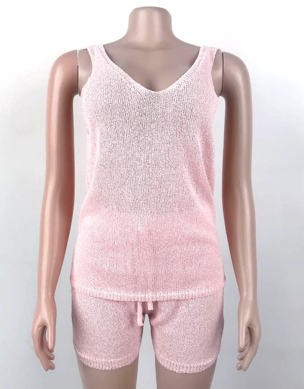 V-Neck Knitted Vest & Tie Shorts Two-Piece Set