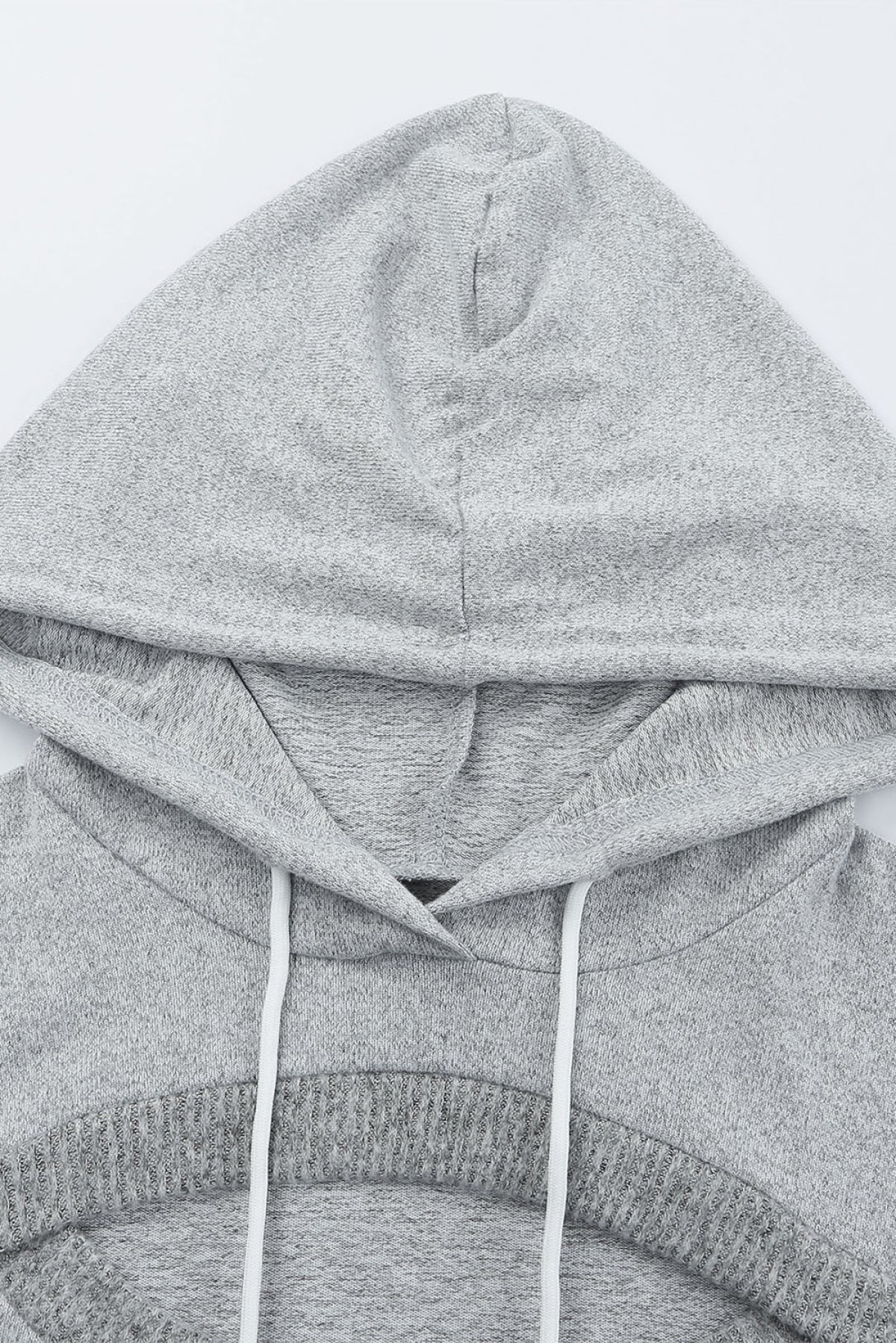 Gray Ribbed Trim Cut-Out Bust Drawstring Hoodie
