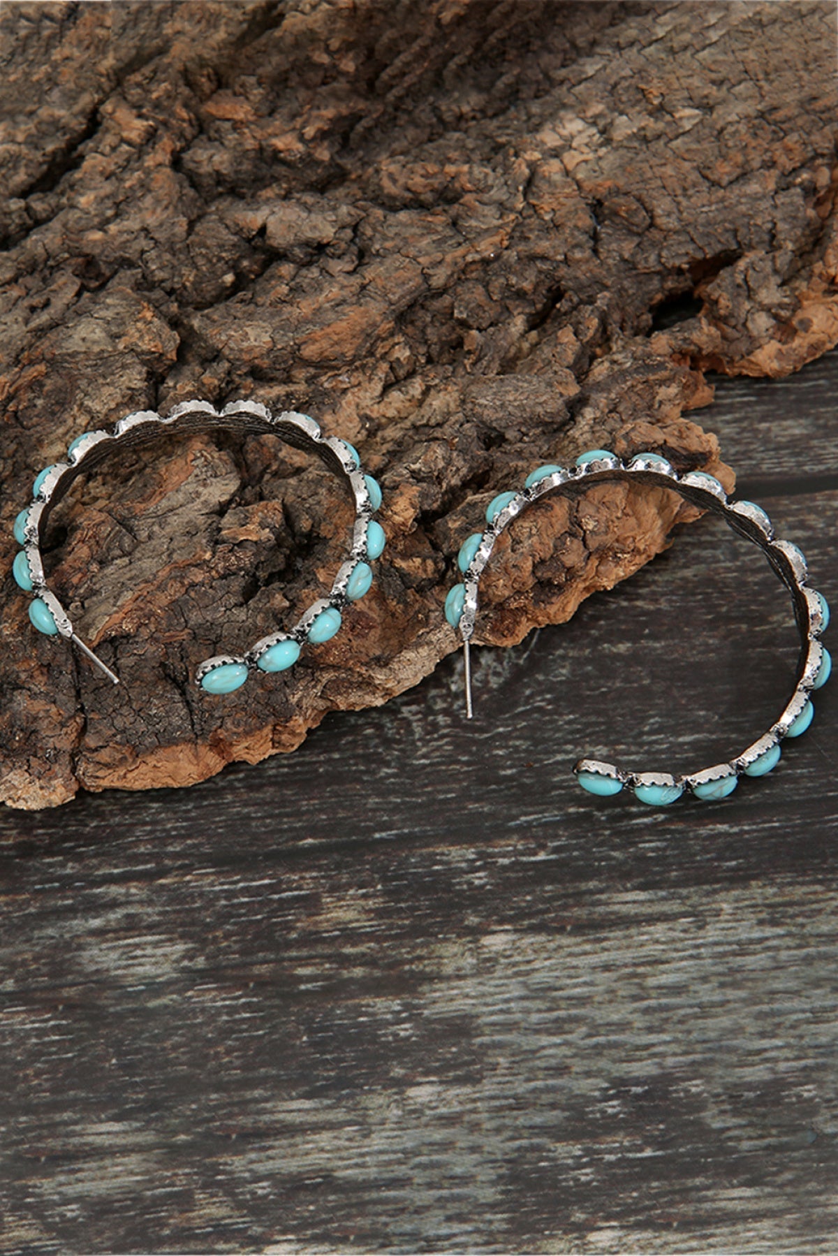 Retro Turquoise Circle C-Shaped Earrings