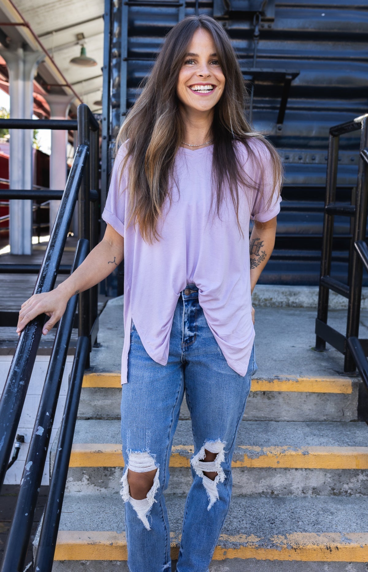 Rae Mode Solid V Neck Short Sleeve Top