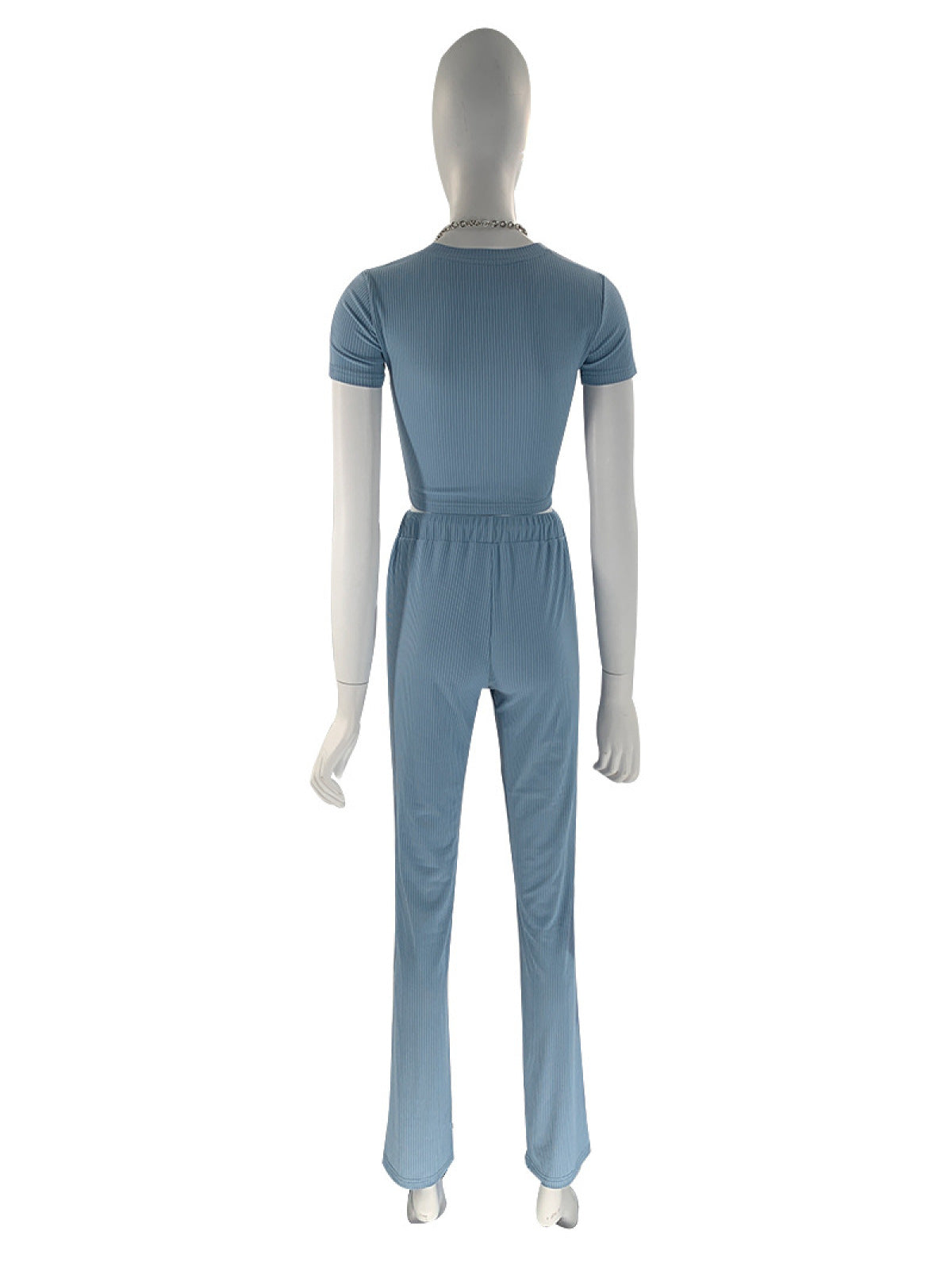 Casual High Elastic Short-Sleeved Top & Wide-Leg Pants Two-Piece Set