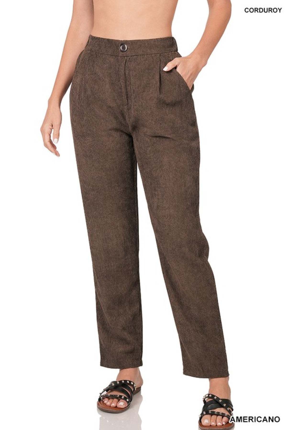 Zenana "The Wales" High Rise Corduroy Pants with Pockets