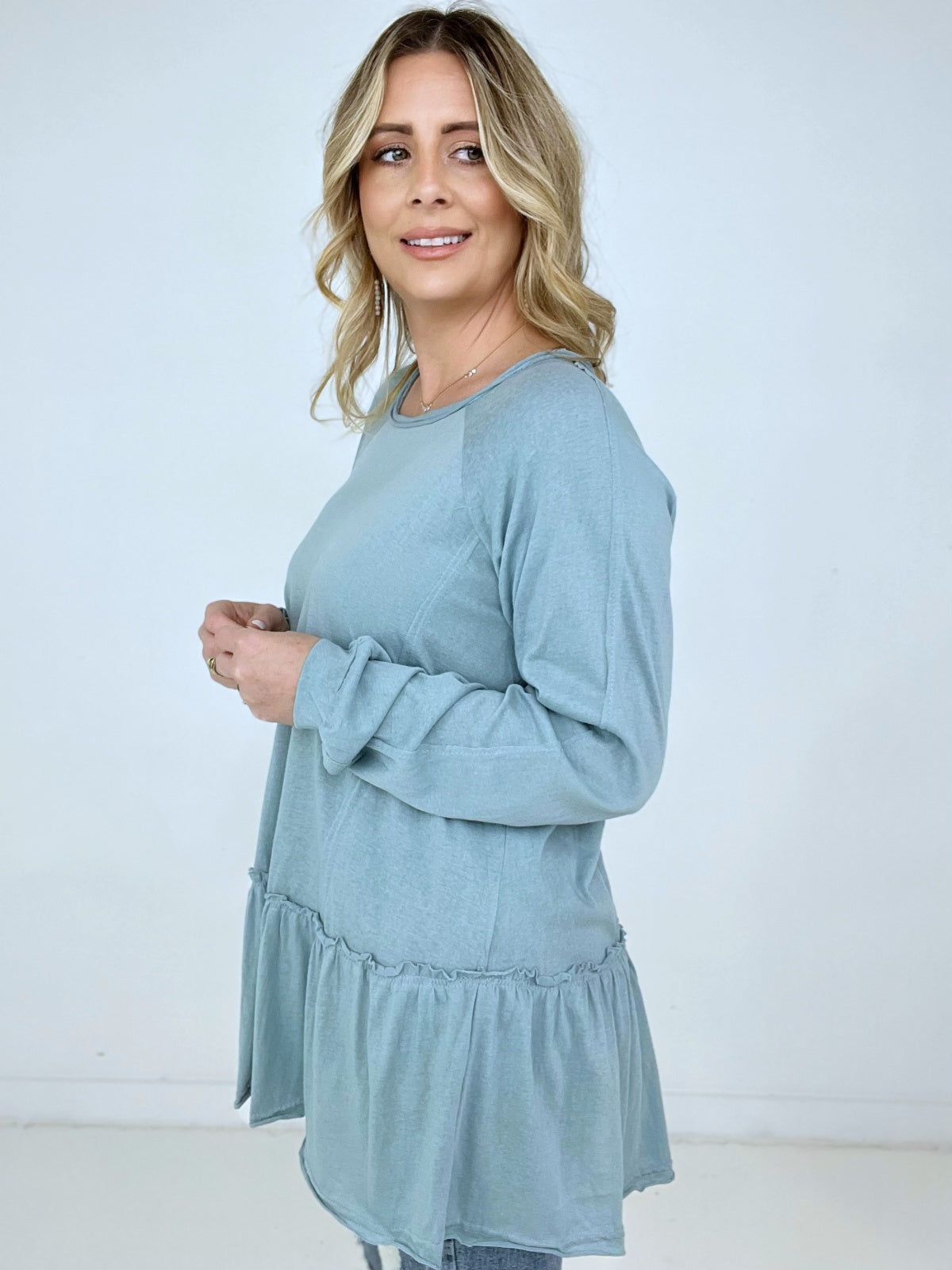 Easel " Cotton Peplum Tunic" Solid Cotton Jersey Tunic Top