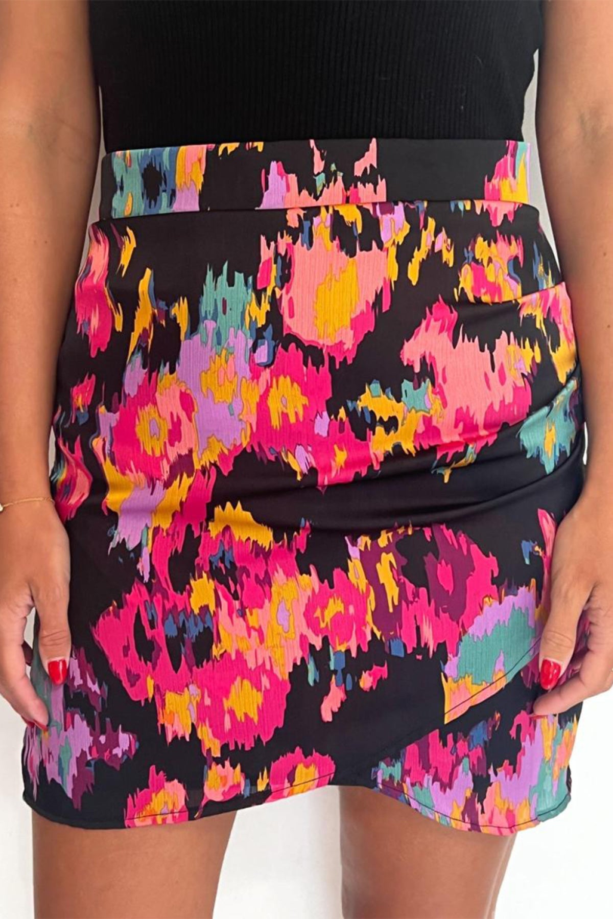 Leopard Abstract/Leopard Print Wrap Hem Mini Skirt