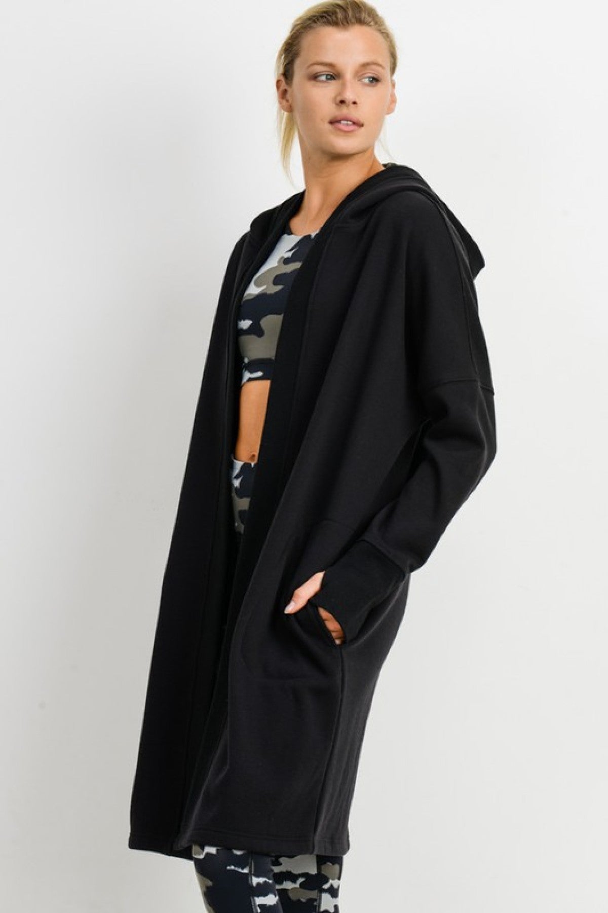Mono B "Sophisticated Comfort" Open Front Longline Cardigan With Fleece Lining