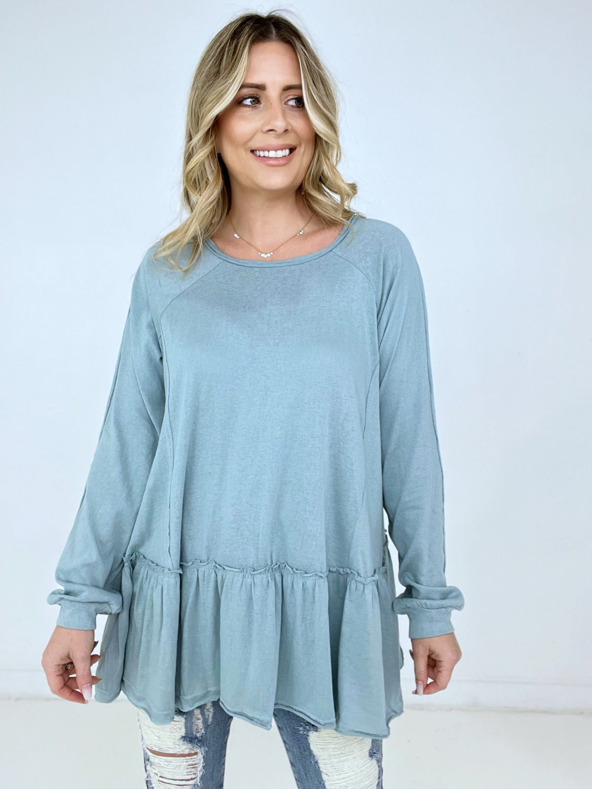 Easel " Cotton Peplum Tunic" Solid Cotton Jersey Tunic Top