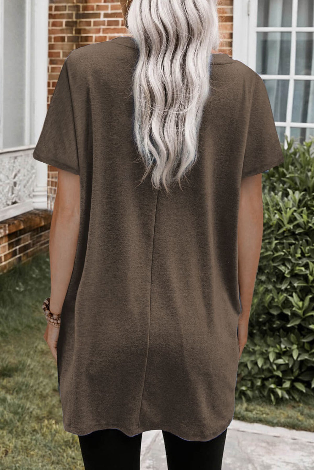 Side Pockets Short Sleeve Tunic Top