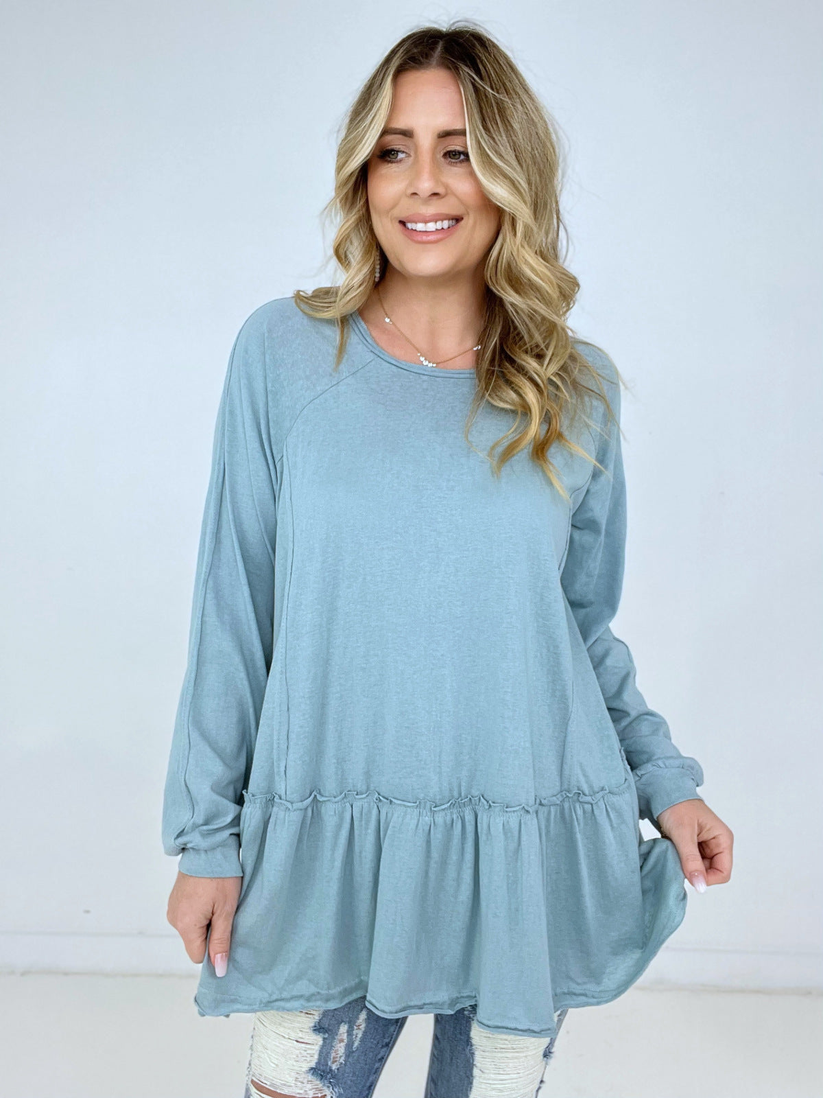 Easel " Cotton Peplum Tunic" Solid Cotton Jersey Tunic Top