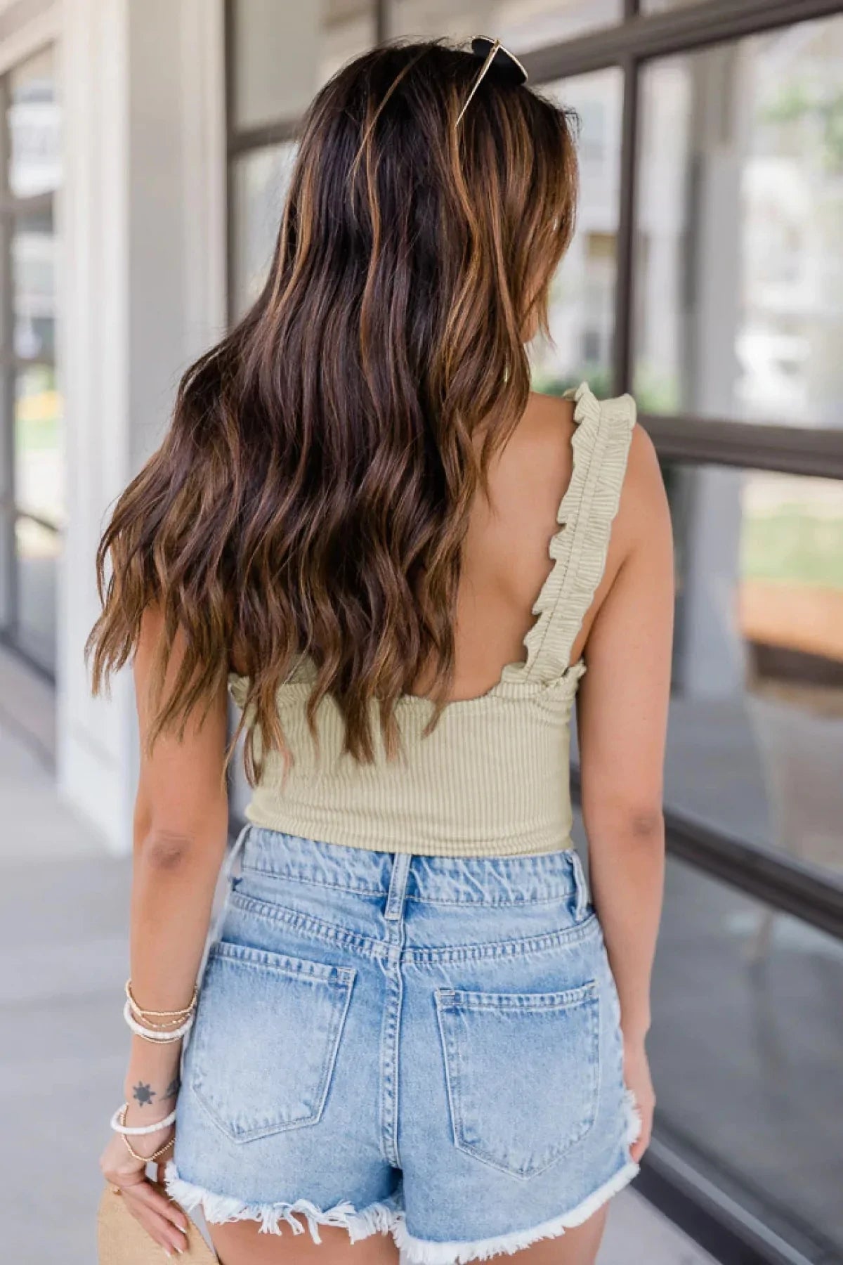 Copy of Solid Frilled Trim Ribbed Cami Bodysuit