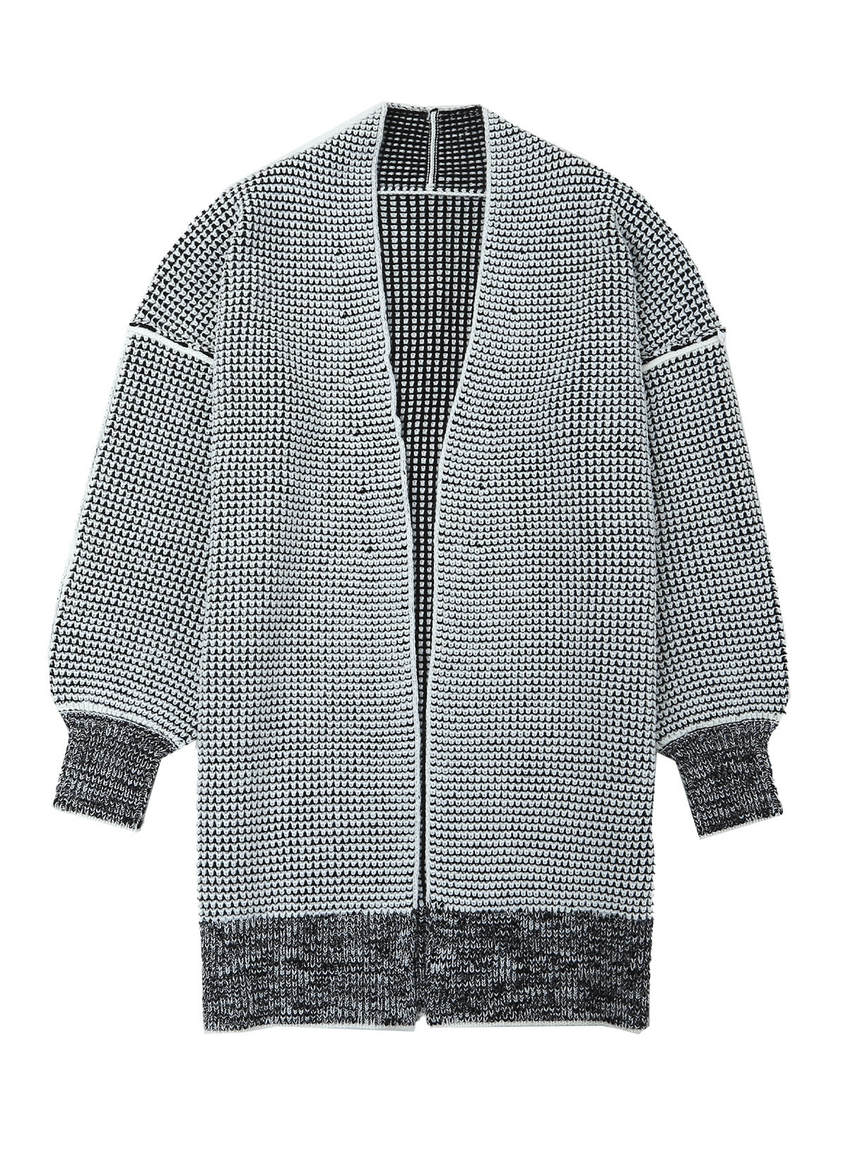 Plaid Knitted Long Open Front Cardigan