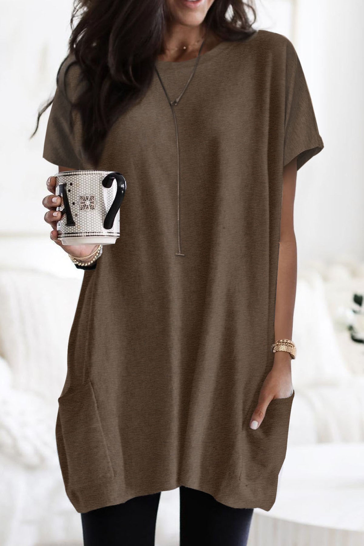 Side Pockets Short Sleeve Tunic Top