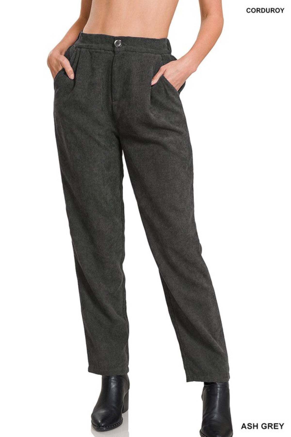 Zenana "The Wales" High Rise Corduroy Pants with Pockets