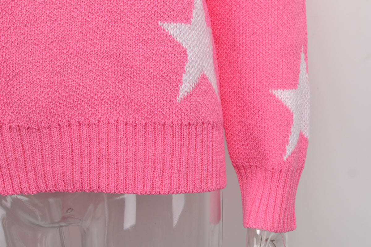 Crew Neck Long Sleeve Stars Graphics Sweater