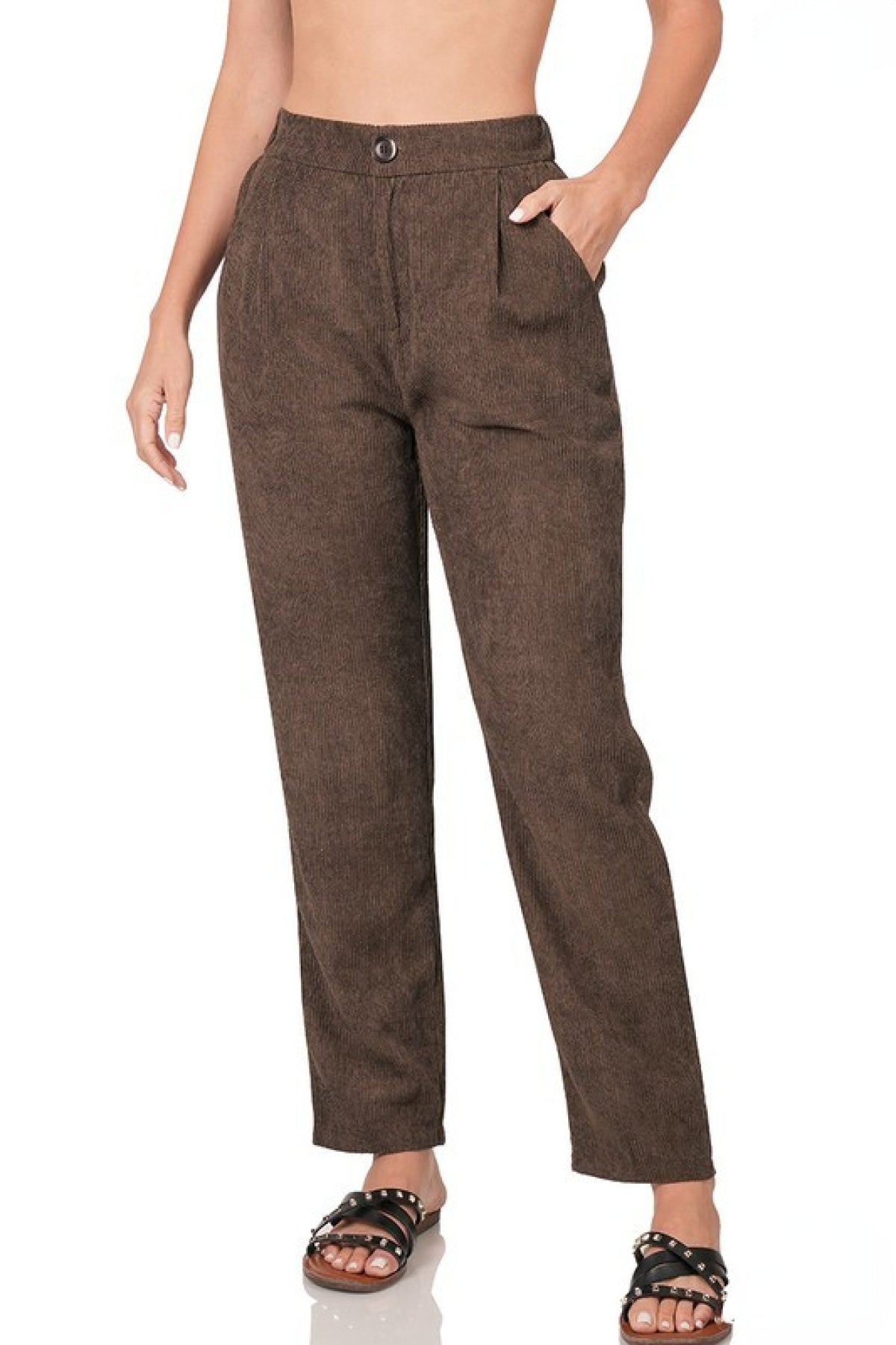 Zenana "The Wales" High Rise Corduroy Pants with Pockets