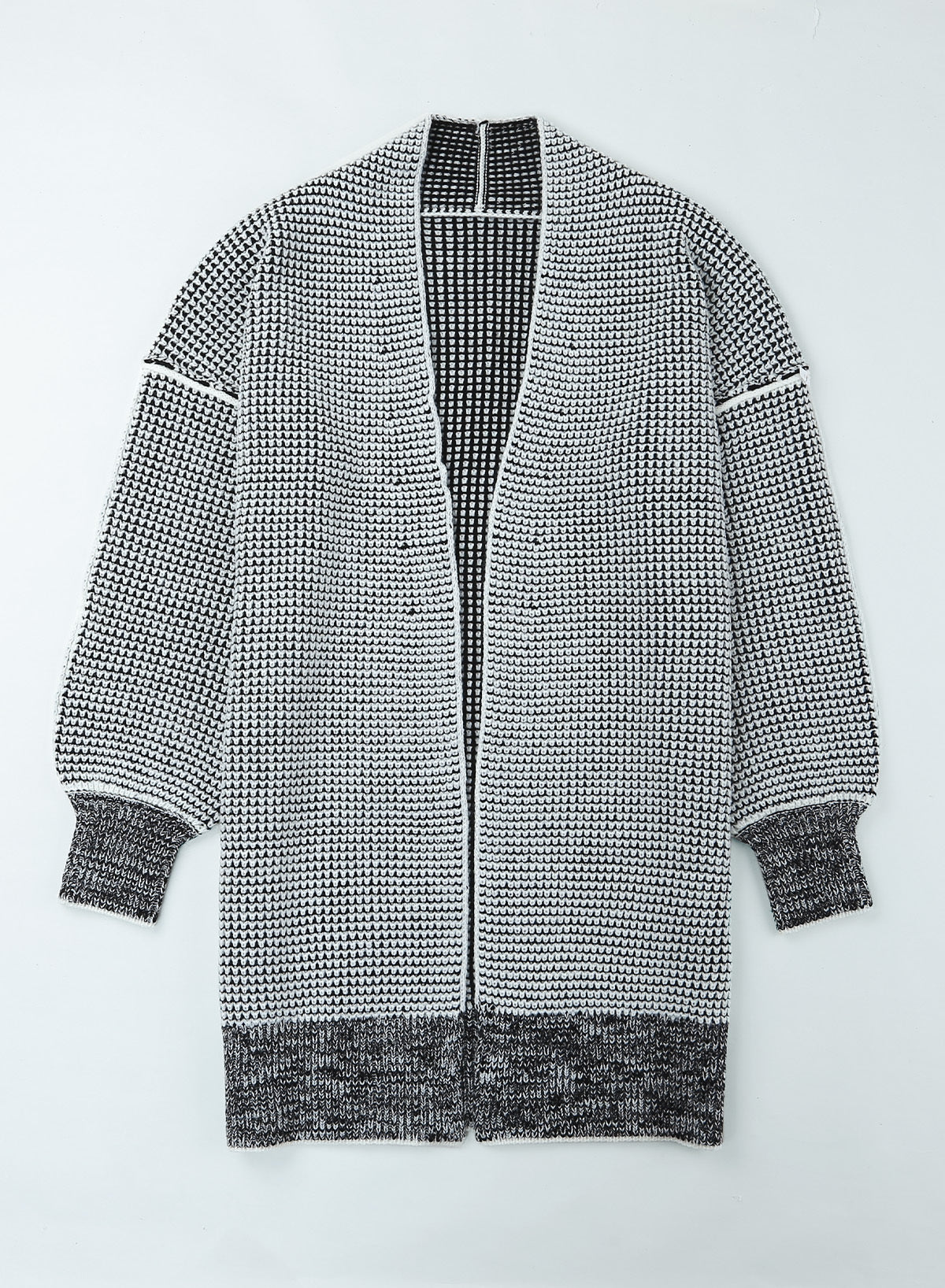 Plaid Knitted Long Open Front Cardigan