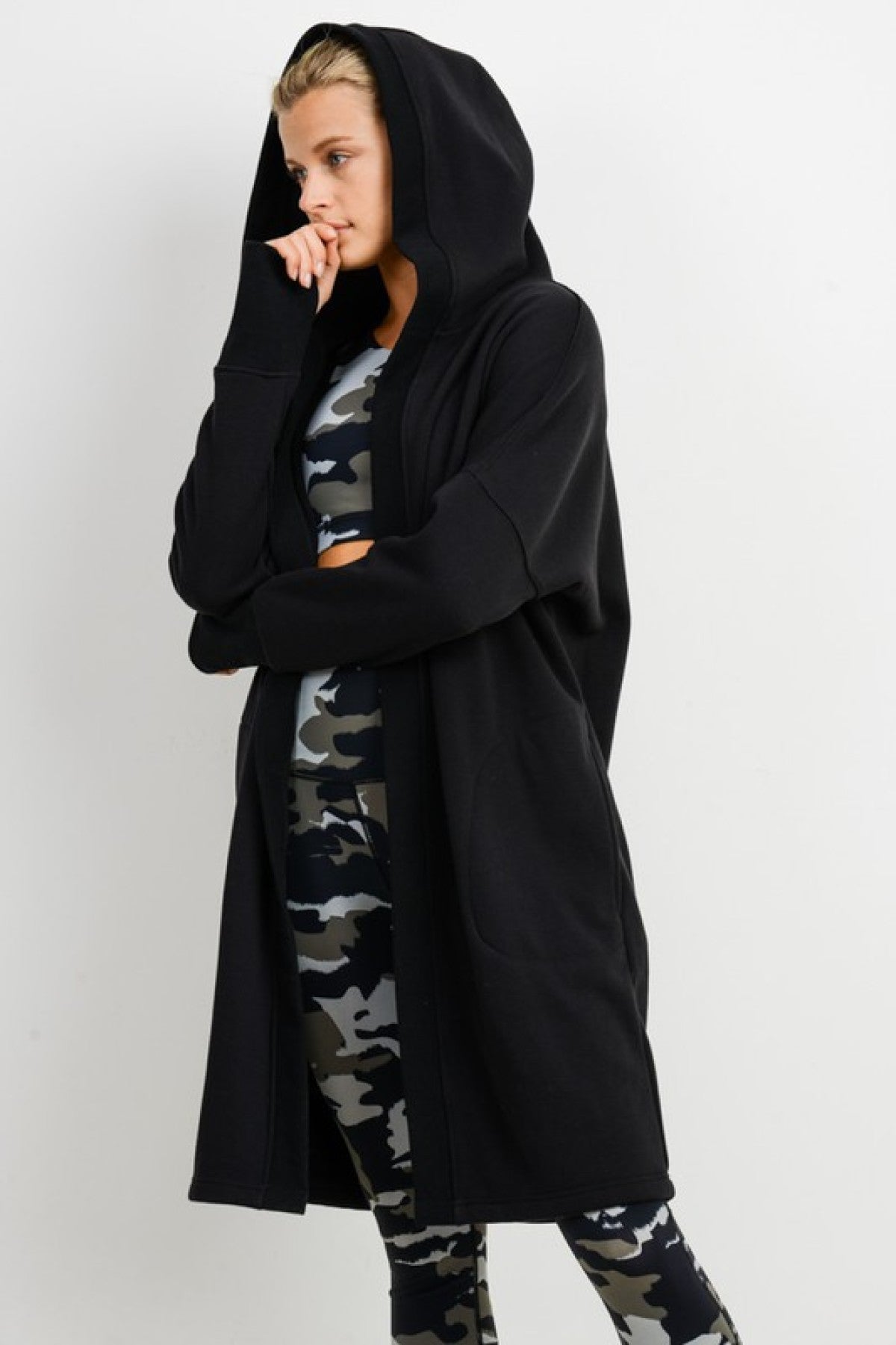 Mono B "Sophisticated Comfort" Open Front Longline Cardigan With Fleece Lining