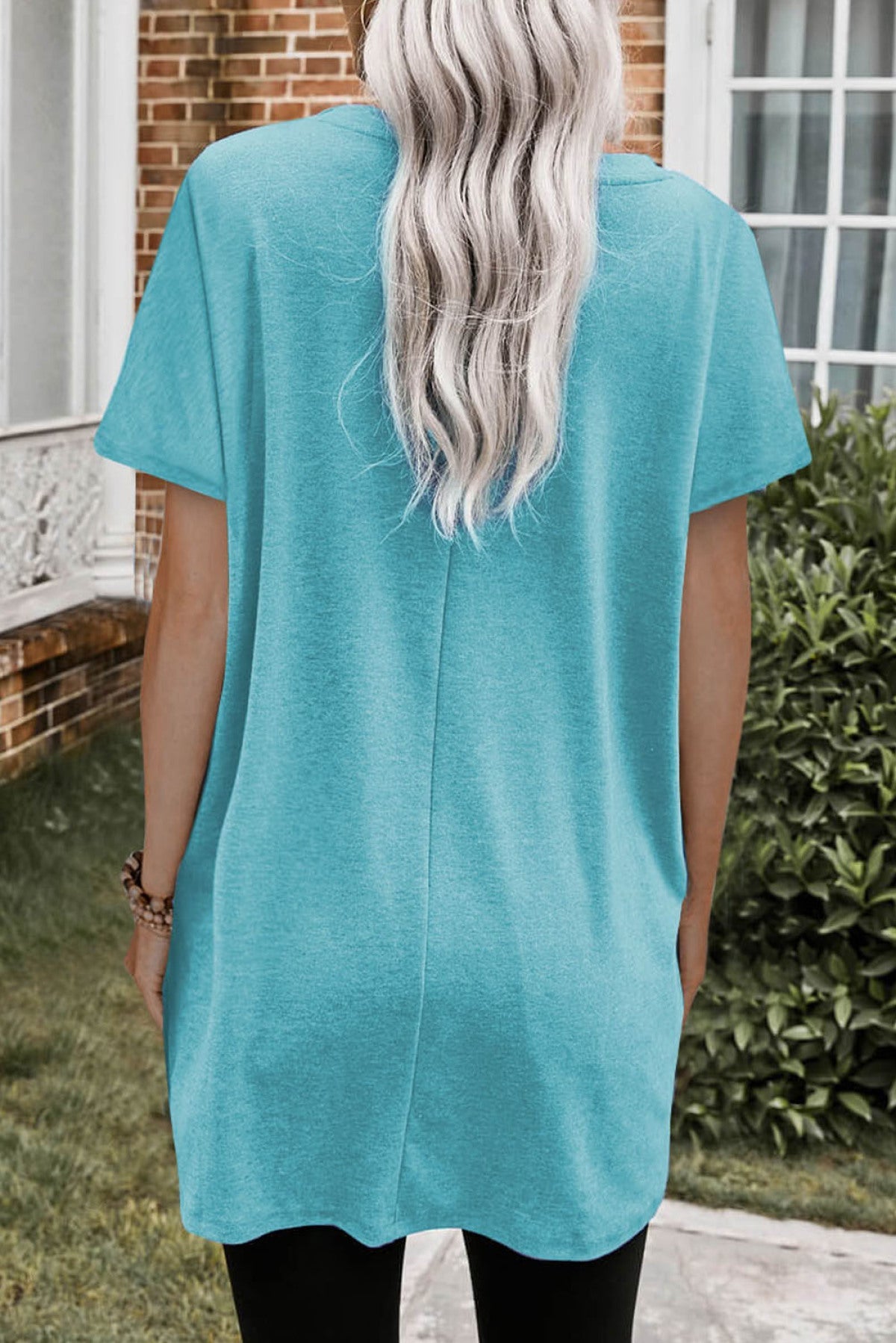 Side Pockets Short Sleeve Tunic Top