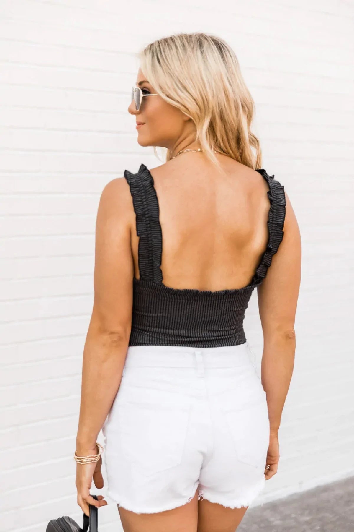 Copy of Solid Frilled Trim Ribbed Cami Bodysuit