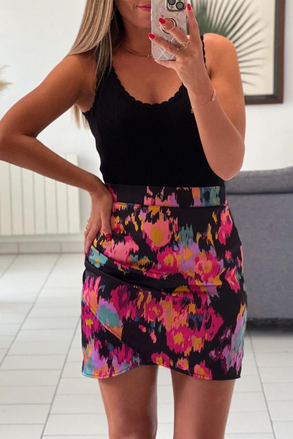 Leopard Abstract/Leopard Print Wrap Hem Mini Skirt