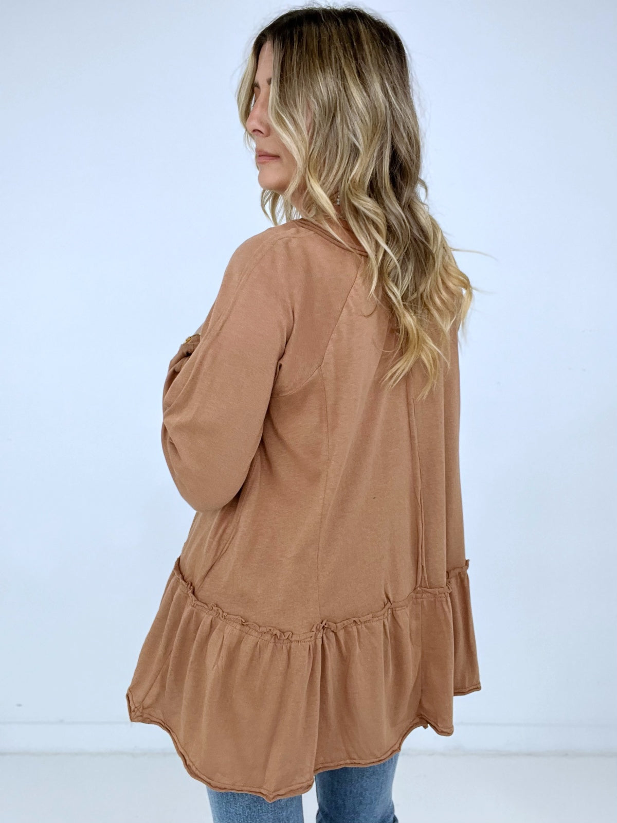 Easel " Cotton Peplum Tunic" Solid Cotton Jersey Tunic Top