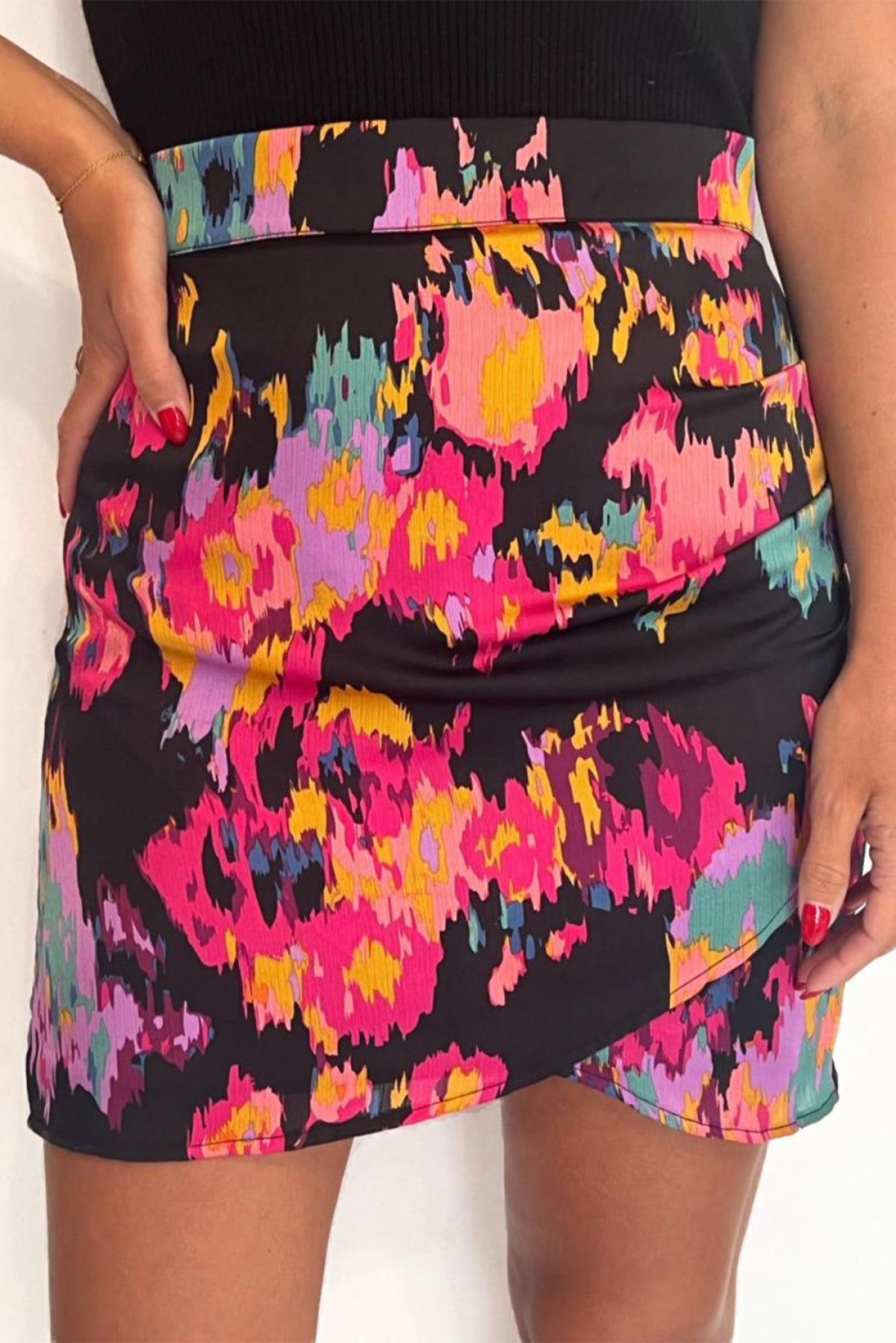 Leopard Abstract/Leopard Print Wrap Hem Mini Skirt